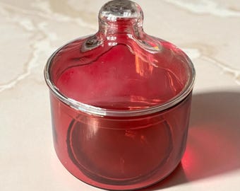 Vintage Cranberry Glass Candy Jar: Mid-Century Red Kitchen Decor