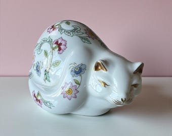 Minton Haddon Hall Bone China Cat Figurine • Vintage Floral English Porcelain • Collectible Hand-Painted Cat