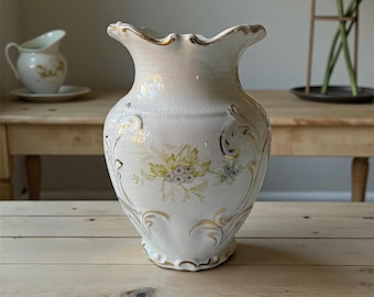 Sebring Floral Bud Vase – Antique Semi-Vitreous Porcelain with Gold Accents, Vintage Home Decor