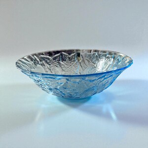Vintage 1970s KIG Indonesia Ice Blue Glass Bowl: Della Robbia Fruit Design