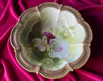Vintage Nippon Porcelain Bowl: Hand-Painted Floral & Gold Decor