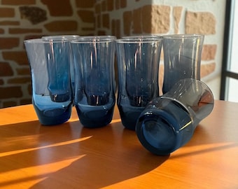 Vintage Libbey Apollo Dusky Blue Tumblers - Mid-Century Modern Barware Set