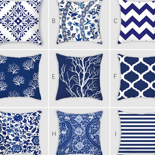 Navy Blue Pillow Covers 16x16 18x18 20x20 24x24丨block Print Etsy