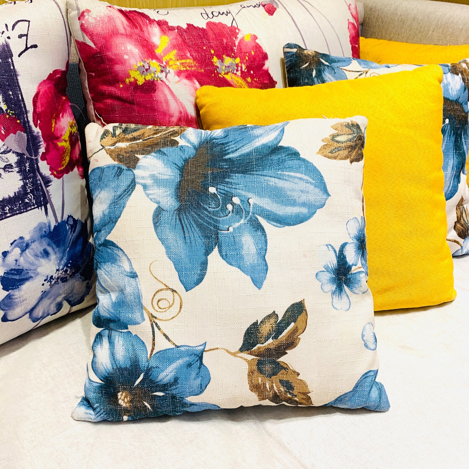 Gray Linen Floral Pillow Covers丨Pillow Covers 18x18丨Thow Body Etsy