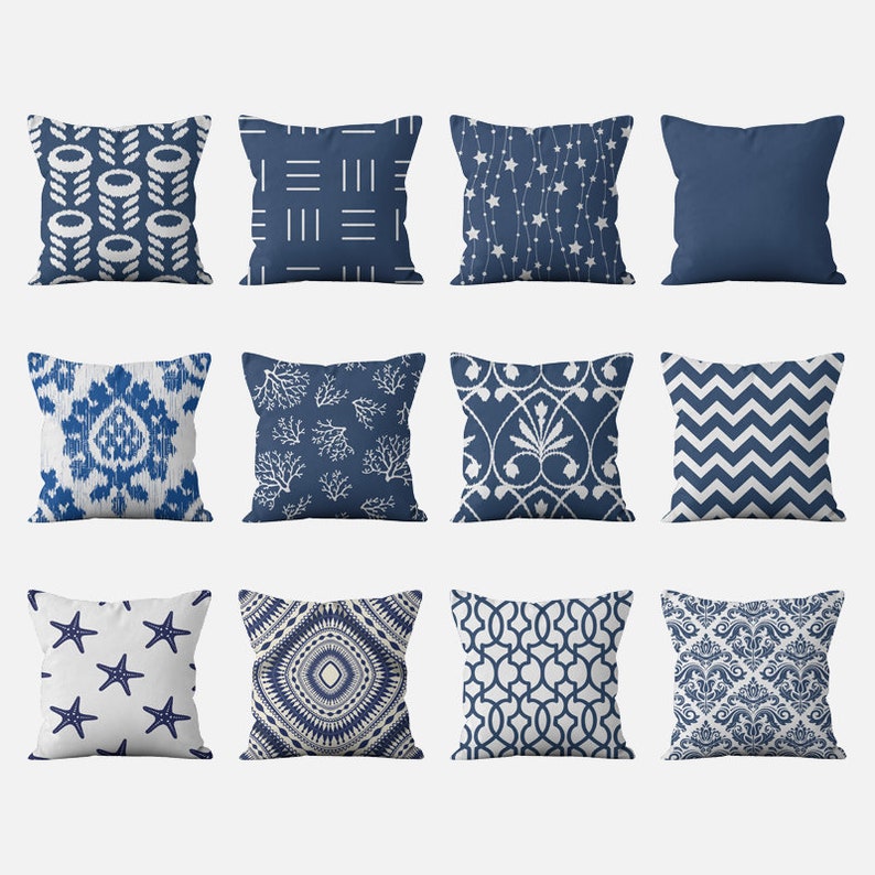 Navy Blue Pillow Covers 16x16 18x18 20x20 24x24 Throw Pillow Etsy