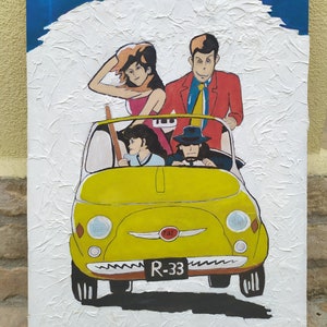 Lupin III  acrilico su legno tecnica materica