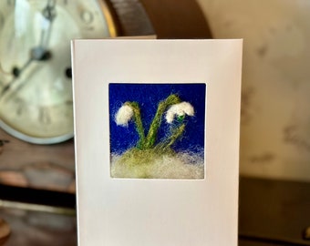 Needlefelted Snowdrops Greetings Card for Flower and Nature Lovers. Sympathy card. Blank for your own message.