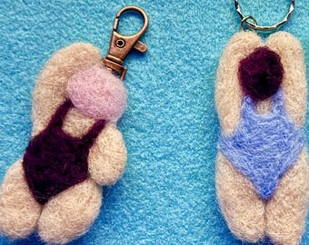 Needle felted Chunky Dunker Swimmers Brooch -Bag Charms and Keyrings - sea swimming - wild swimming