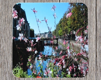 Coasters. Gaura flowers on a bridge in Quimper, Brittany. Photo image  cork backed