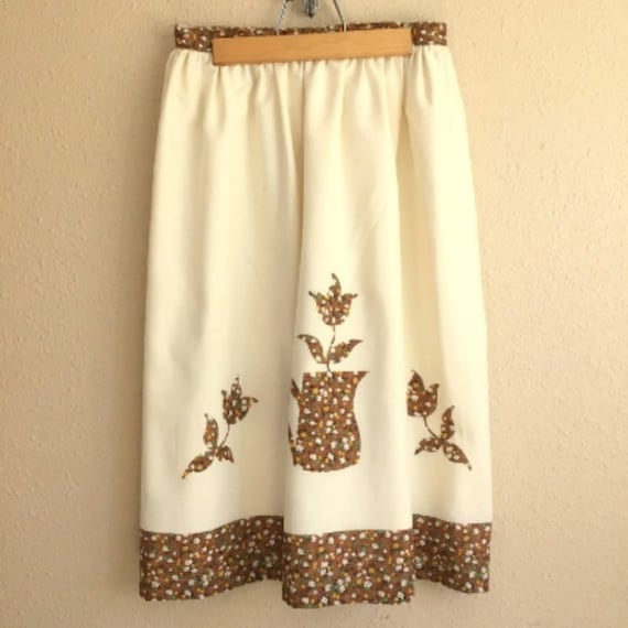 Vintage 1970's Cream & Brown Calico FLORAL Skirt - image 1