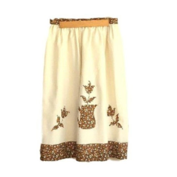 Vintage 1970's Cream & Brown Calico FLORAL Skirt - image 2