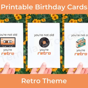 3 Retro Birthday Cards | PRINTABLE Greeting Cards for Bday | 70s Theme | DIGITAL DOWNLOAD