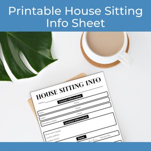Printable House Sitting Info Sheet | DIGITAL PDF DOWNLOAD | Travel Organizer: Leave-Behind for House Sitter