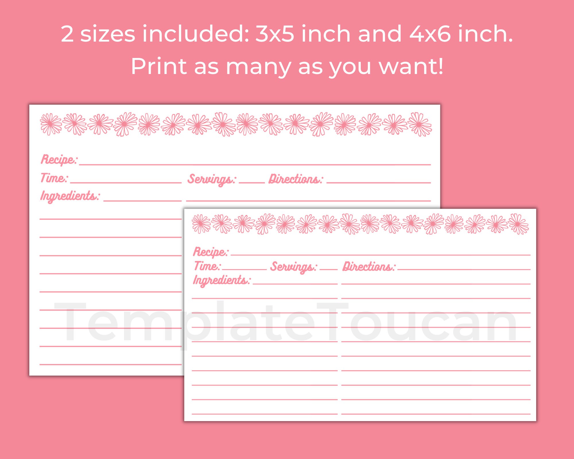 Pink Daisy Pyrex-inspired Recipe Cards | PRINTABLE Recipe Cards 3x5 and ...