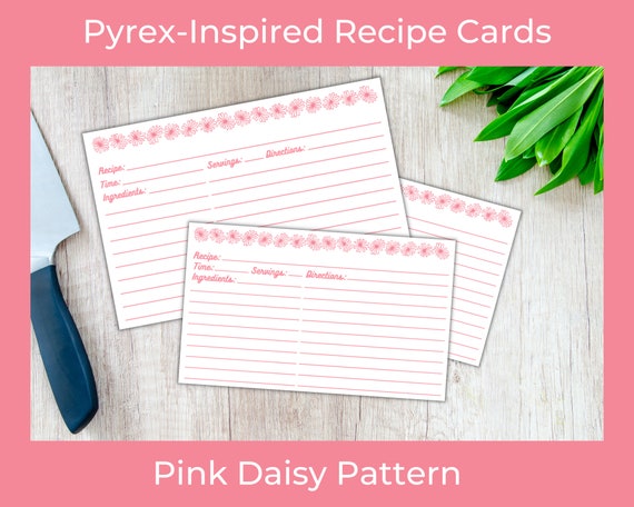 Pink Daisy Pyrex-inspired Recipe Cards PRINTABLE Recipe | Etsy