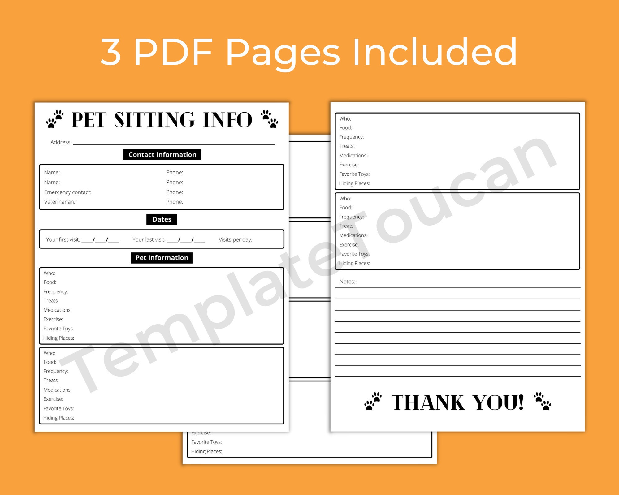 Printable Pet Sitting Info Sheet | DIGITAL PDF DOWNLOAD | Travel ...