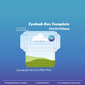 Modelo de caixa de cílios editável personalizado, modelo Canva, ai, svg, pdf, png