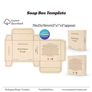 Custom Editable Soap Box Template, 7.6x2.5x7.6cm, Canva Template, ai, svg, pdf, png