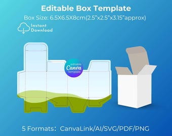 Custom Box Template, Editable Canva Template/ai,svg,pdf,png | Digital Download | Product Box Template | Printable Template, 6.5x6.5x8cm