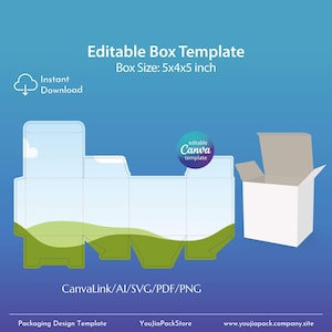 Modelo de caixa personalizado, modelo editável do Canva/ai,svg,pdf,png | Download digital | Modelo de caixa de produto | Modelo para impressão, 5x4x5 polegadas