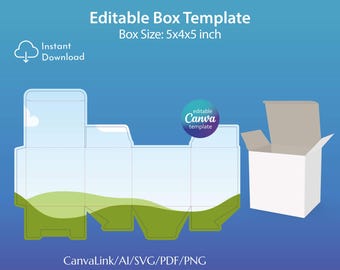 Custom Box Template, 5x4x5inch, Editable Canva Template | Digital Download | Product Box Template | Printable Template | ai,svg,pdf,png