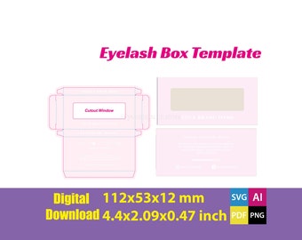 DIY Eyelash Box Template, svg, ai, pdf, png, 112x53x12mm