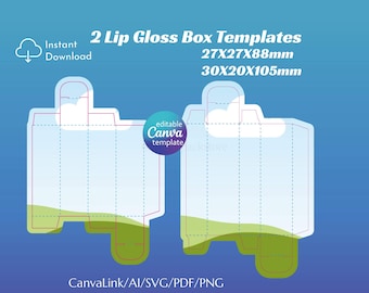 Lip Gloss Box Template, Editable Packaging Design (Canva, ai, svg, pdf, png)