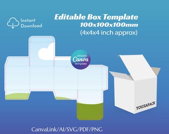 Custom Editable Candle Box Template, Canva Box Template,ai,svg,pdf,png | Jar Box Template | Square Box Tempalte | 10x10x10cm