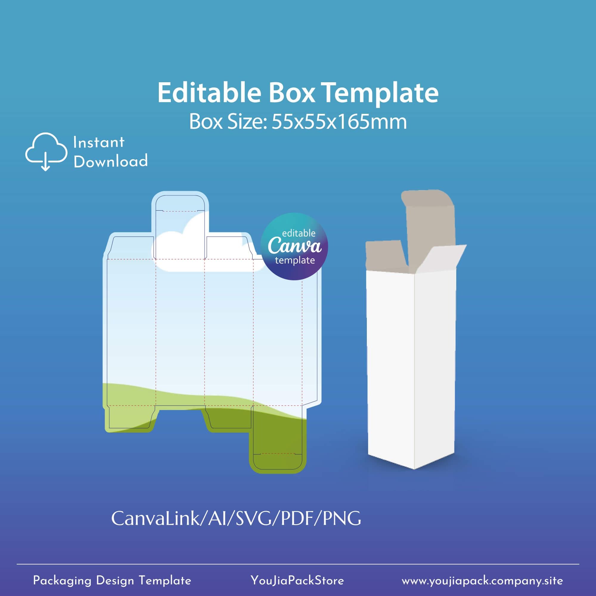 Custom Box Template, 55x55x165mm, Editable Canva Template | Digital Download | Product Box Template | Printable Template | ai,svg,pdf,png