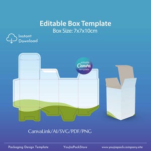 Editable Candle Box Template, Canva Box Template,ai,svg,pdf,png | Jar Box Template | Square Box Tempalte | 7x7x10cm