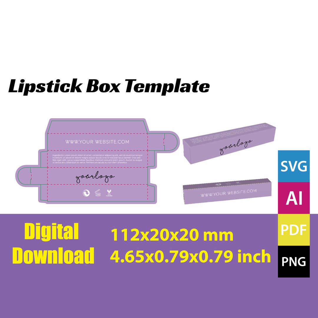 Lipstick Box Template, 110x20x20mm Etsy
