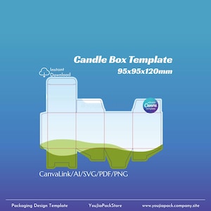 Custom Candle Jar Box Template: 9.5x9.5x12cm (Digital Download)