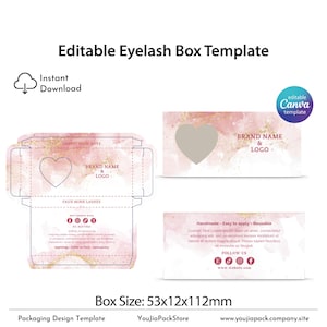 Editable Eyelash Box Template: Custom Packaging Design (Canva, 53x12x112mm) (Canva PDF Download)