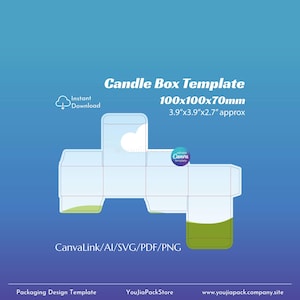 Custom Editable Candle Box Template, Rectangular Jar Box Dieline, ai,svg,pdf,png, 10x10x7cm