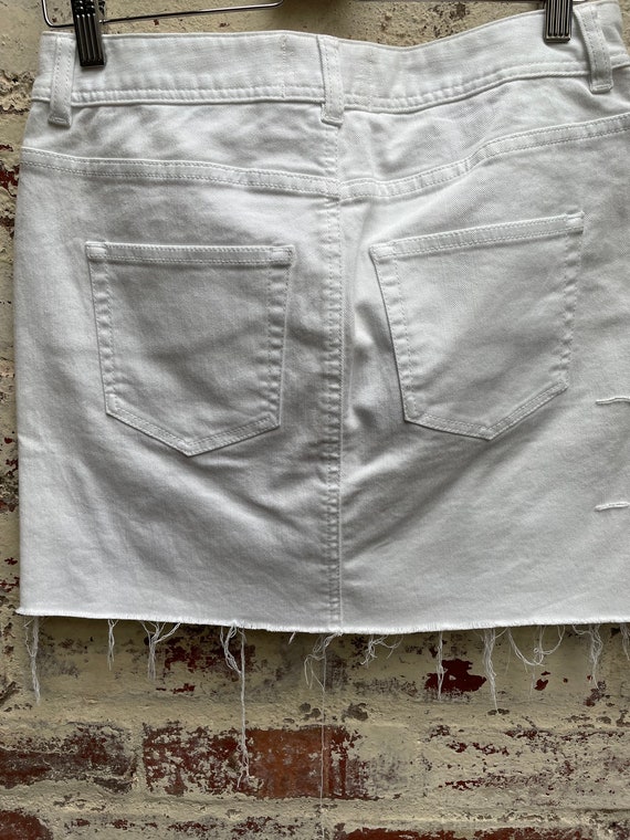 White Denim Distressed Mini Skirt 