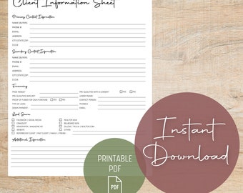 Real Estate Client Information Sheet | Printable & Editable | PDF and Word Format Download