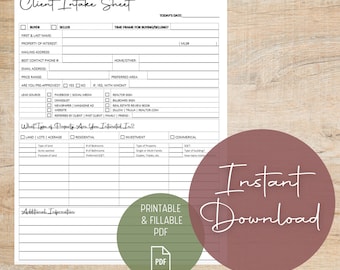 Real Estate Client Intake Sheet | Printable Lead Form | PDF Download