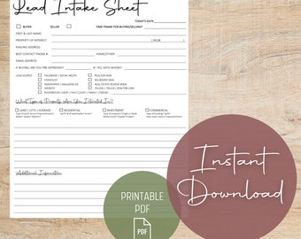 Real Estate Lead Intake Sheet | Printable & Fillable PDF