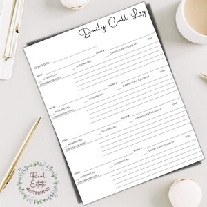 Real Estate Daily Call Log | Printable Lead Tracker | PDF Download