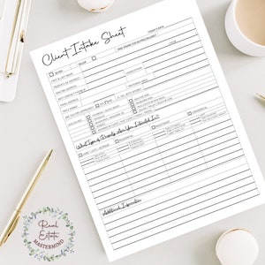 Real Estate Client Intake Sheet | Printable Lead Form | PDF Download