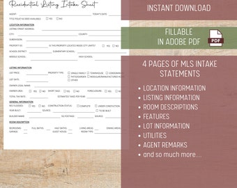 Real Estate Listing Intake Sheet | Printable MLS Form | PDF Download