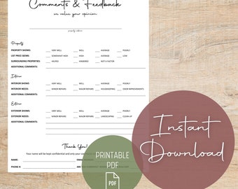 Real Estate Open House Feedback Form | Printable PDF, Editable Word