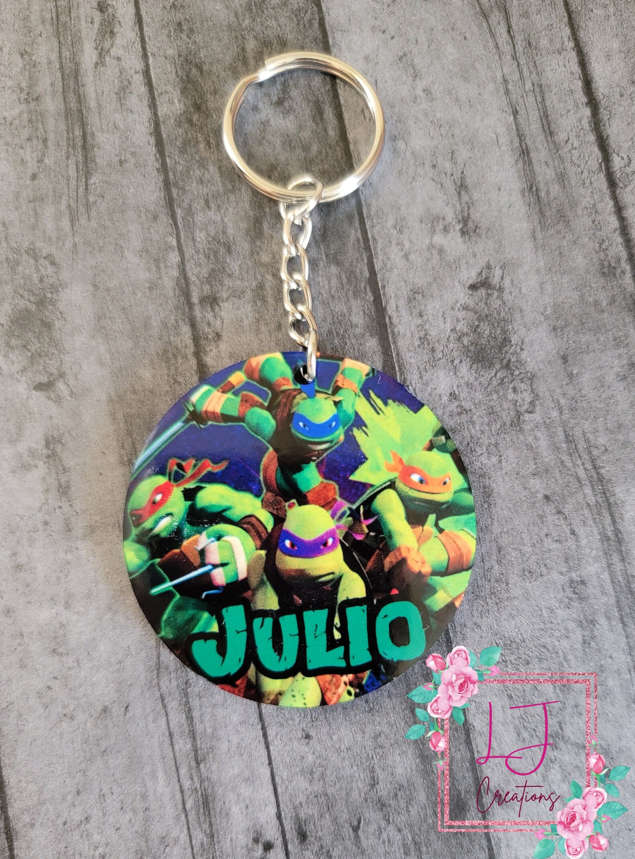 Personalised Name TMNT Themed Keyring Turtles School Bag Tag Personalised Name TMNT Themed Keyring Turtles School Bag Tag
