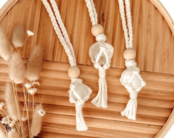 Macrame Crystal Car Charm | Rear View Mirror Hanger | Essential Oil Diffuser + Air Freshener