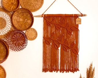 Macrame Leaf + Vine Tapestry | Driftwood Wall Art | Terracotta + Earthy Inspired Home Decor | Handwoven Wall Hanging | Housewarming Gifts