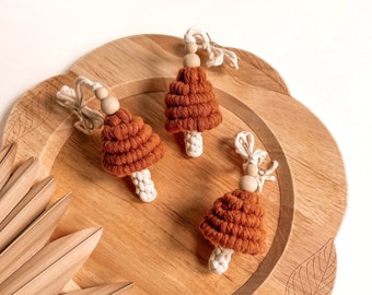 Macrame Mushroom Car Charm | Rear View Mirror Hanger | Essential Oil Diffuser + Air Freshener | Boho Accessories for Vehicle