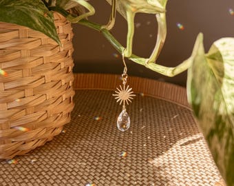 Plant Vine Charms | Hanging Suncatcher + Sun | Sparkling Crystal Prism | Houseplant Accessory