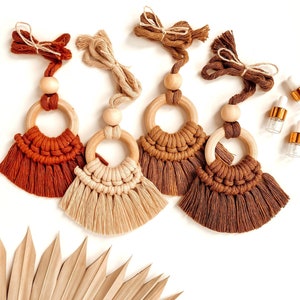 Macrame Car Charm Diffuser | Rear View Mirror Accessory | Essential Oil Diffuser + Air Freshener