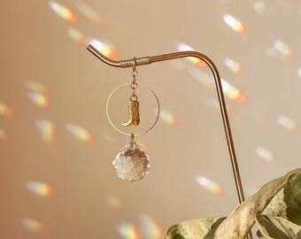 Plant Stake + Cowboy Boot Charm | Hanging Sun Catcher | Sunlight Reflector | Houseplant Accessories