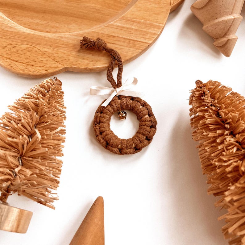 Macrame Bell Wreath Christmas Tree Ornament Jingle Bells & Bows Boho